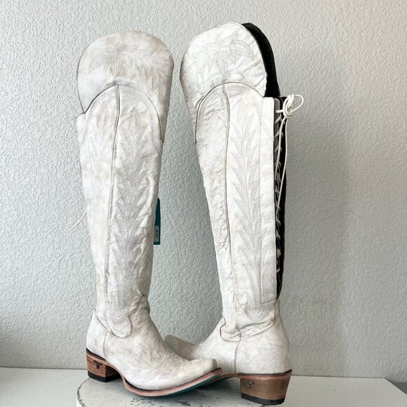 Lane boots Shoes - Lane LEXINGTON Over the Knee Womens Cowboy Boots 9 White Western Cowgirl Lace Up